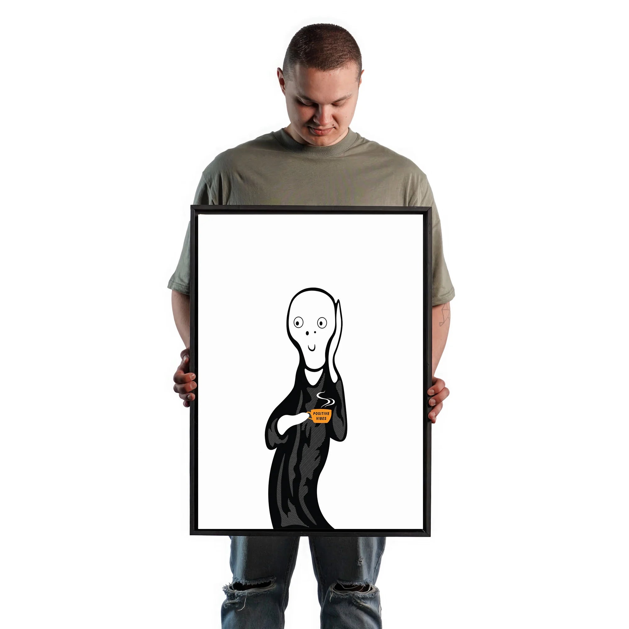 A man holding the scream glow in the dark painting