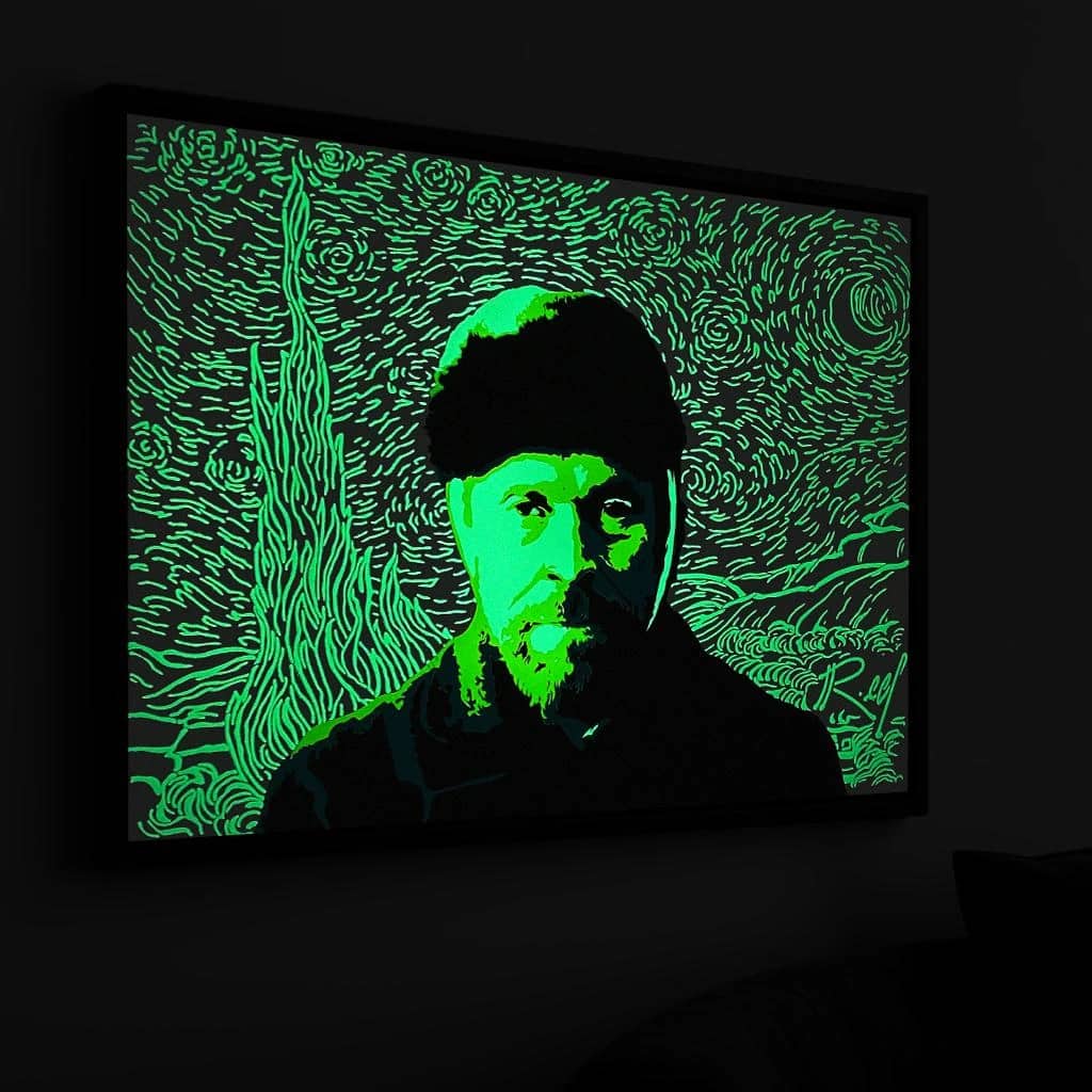 50x70cm Canvas Wall Art - Vincent Van Gogh portrait, mesmerizing glow in the dark effect for a captivating display.