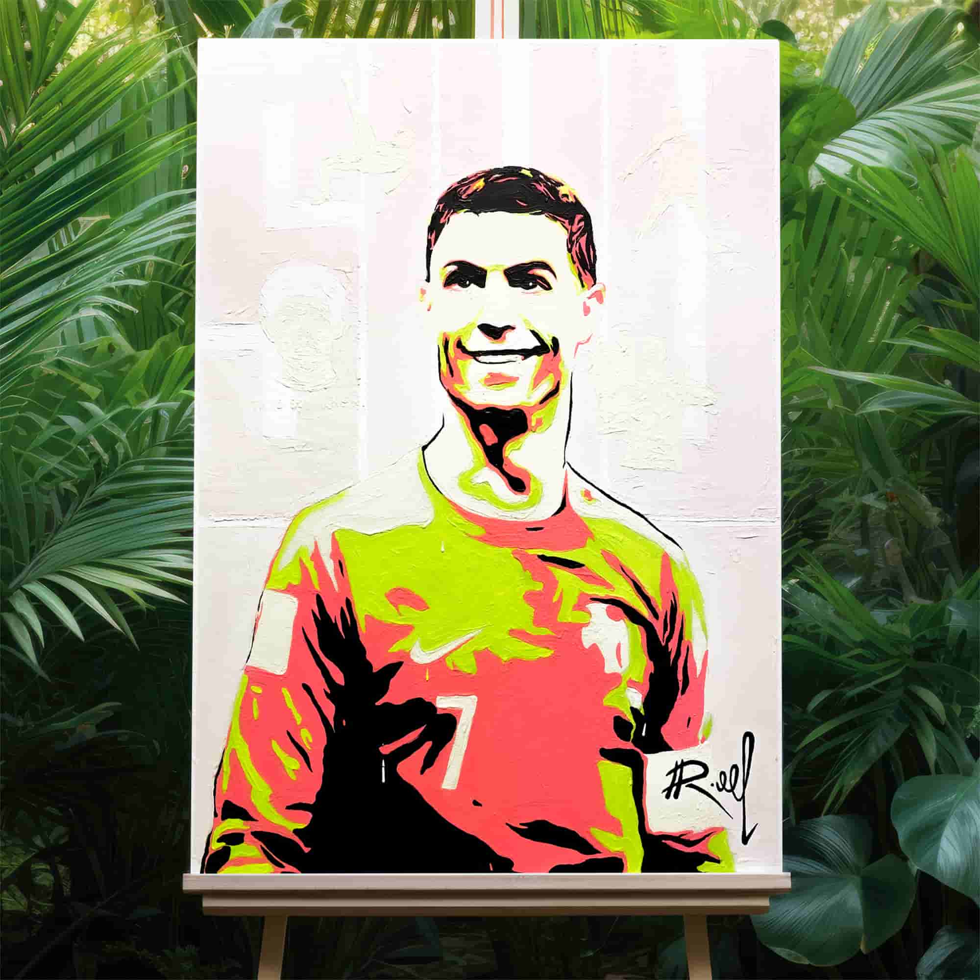 Glow in the dark Cristiano Ronaldo painting with green background