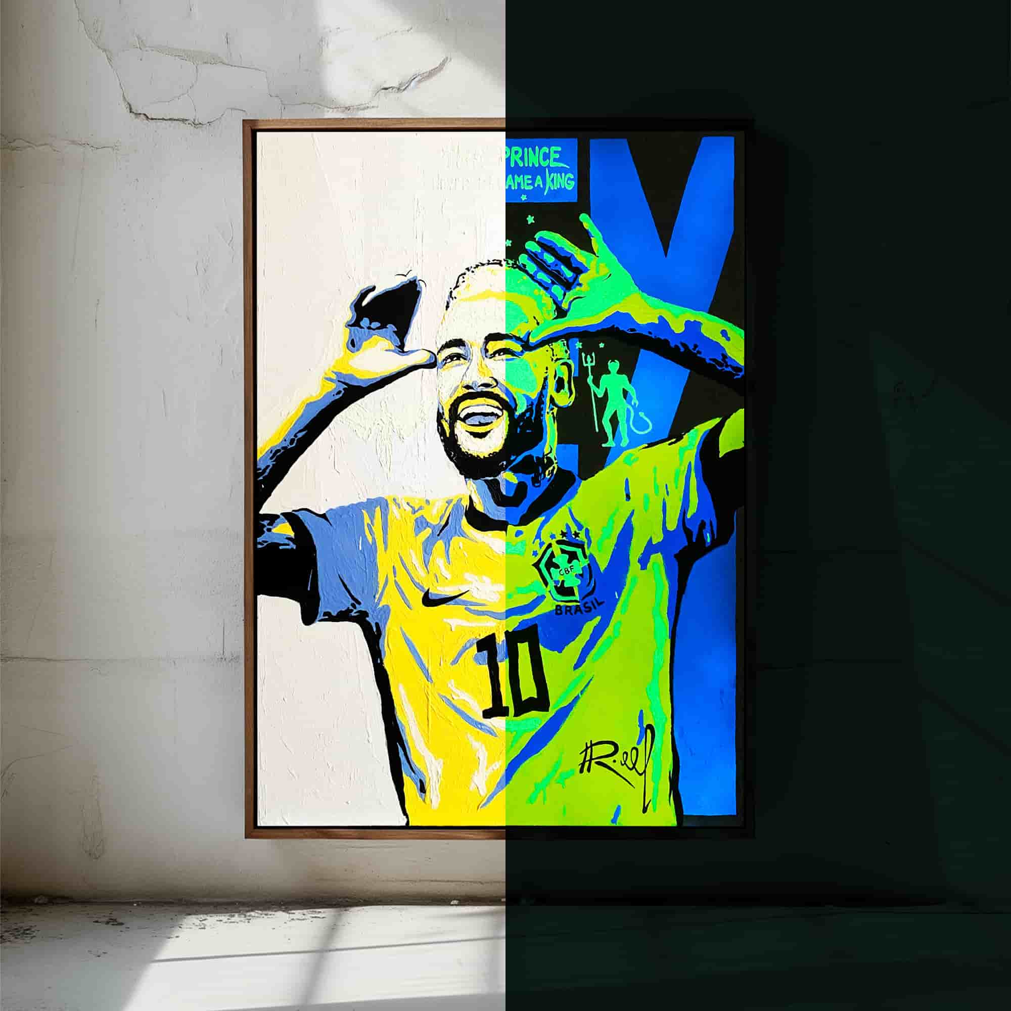 Neymar Glow in the dark painting with day and night effect