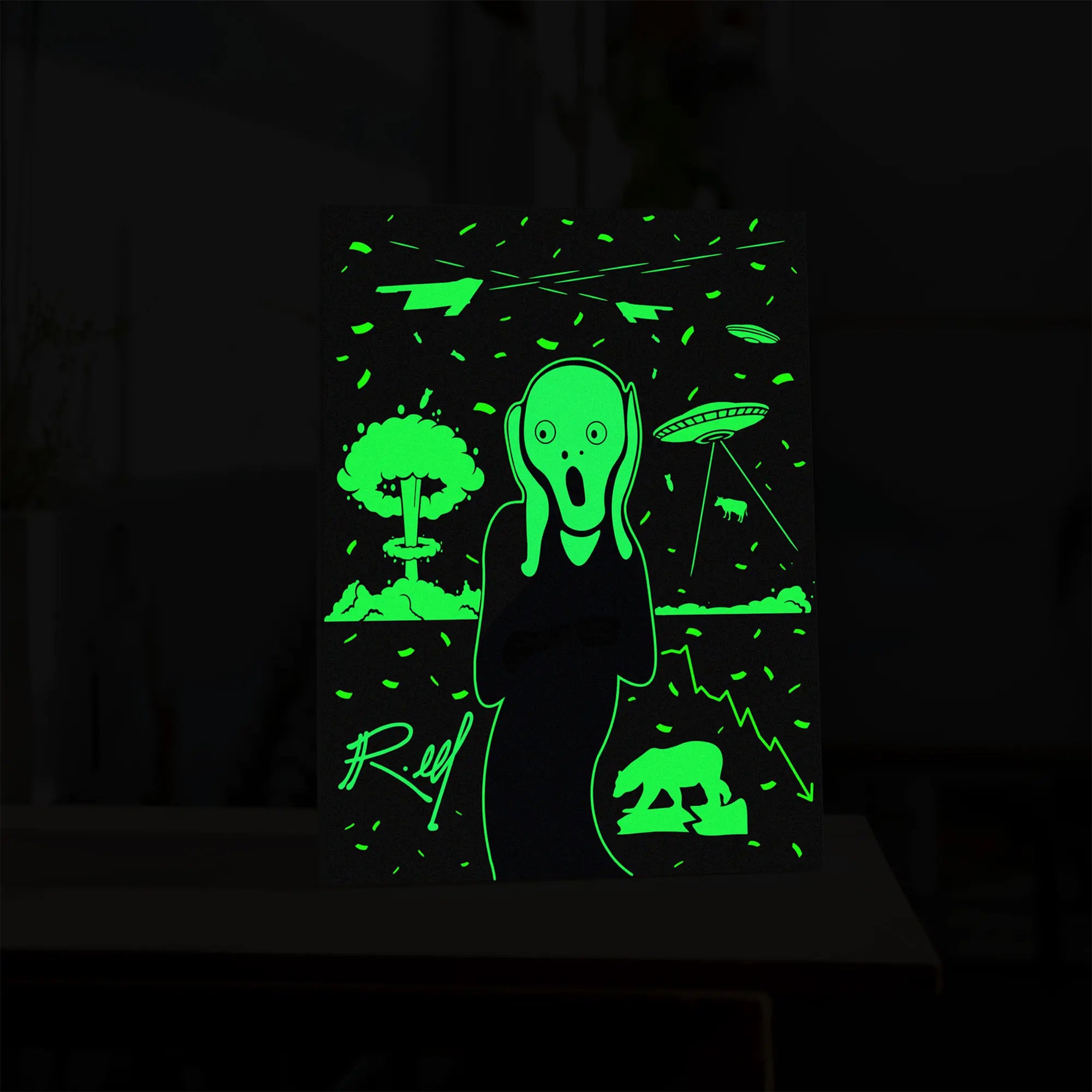 The scream glow in the dark painting on black background