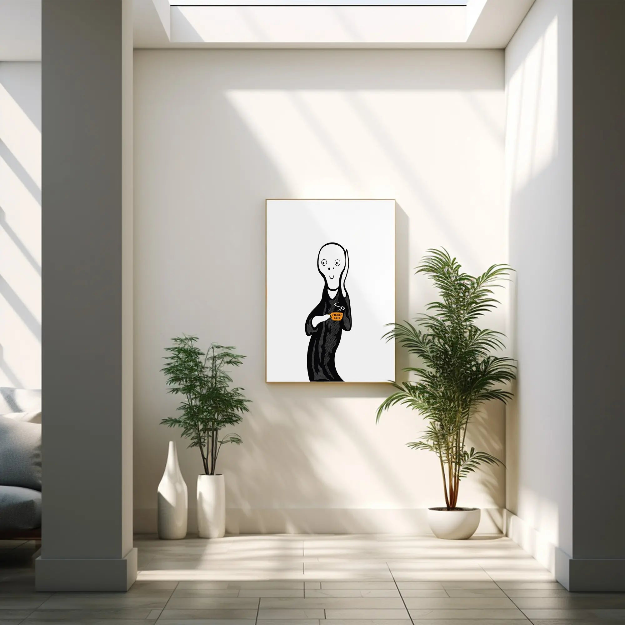 The scream painting hanging on a bright white wall