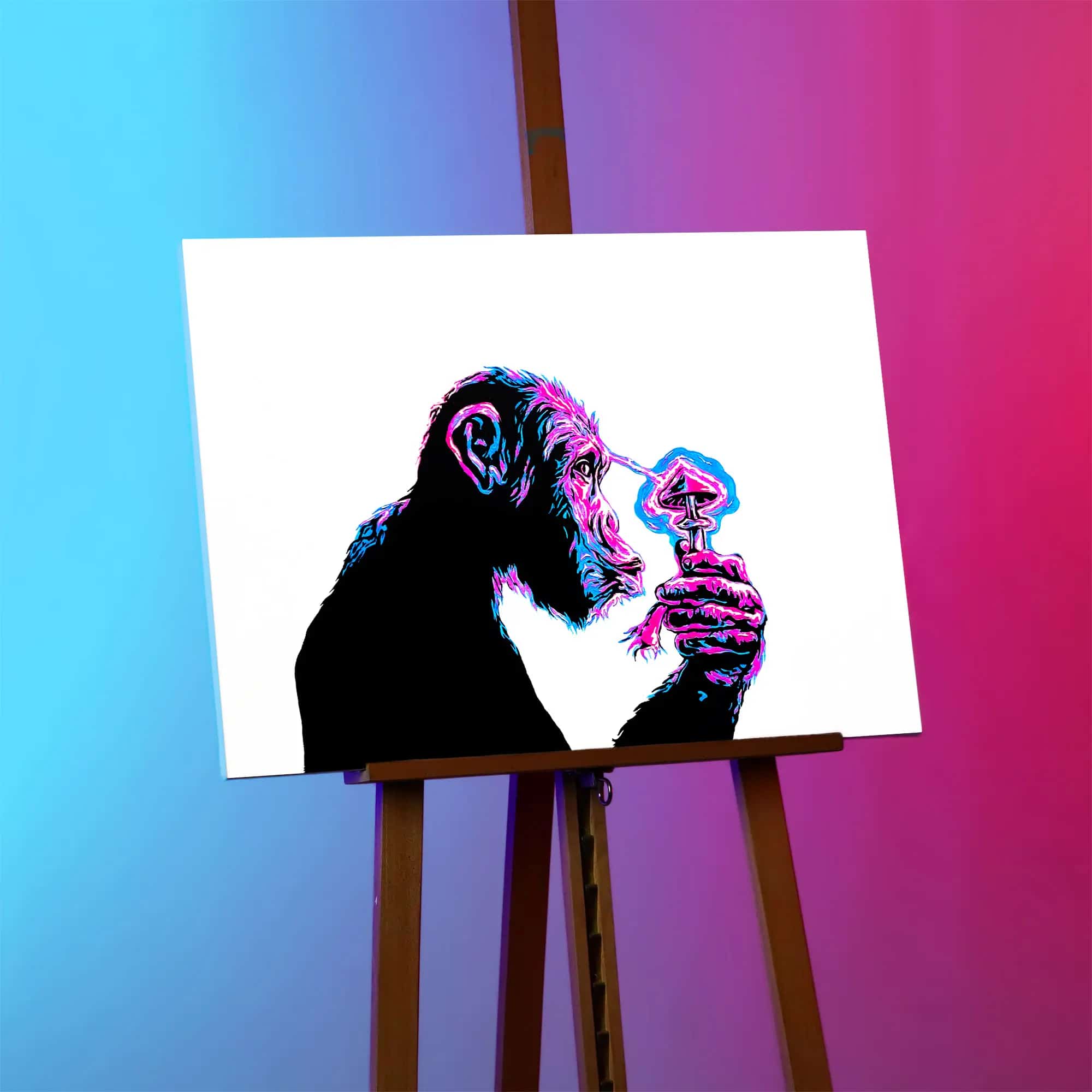 Daytime Effect of Stoned Ape portrait - Unique retro wall art capturing the stoned ape concept, with a subtle glow in the dark touch.