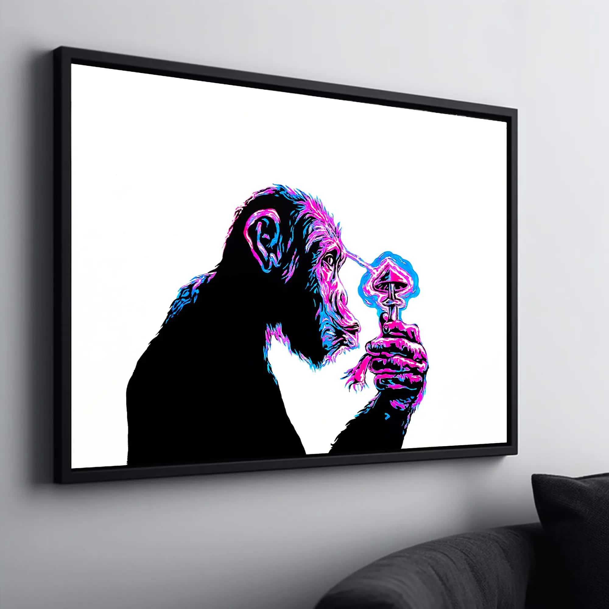 50x70cm Canvas Wall Art - Stoned Ape portrait, vibrant colors for daytime appreciation, with a hidden glow in the dark element.